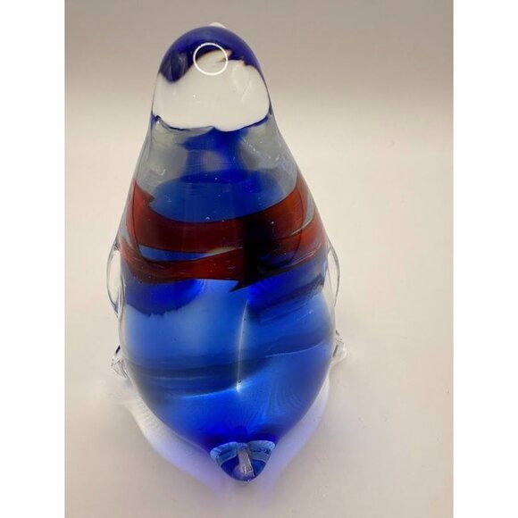 Murano Sommerso Glass Penguin Paperweight Sculpture with Fish Inside - Picture 7 of 9